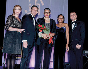 (L to R) Elizabeth Chaves, MAPS Board President; Paulo Pinto, MAPS Executive Director; Claire Andrade-Watkins; co-hosts Edna Monteiro Leith and Marcony Almeida. 