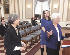 Left to right: State Reps. Denise Provost and Christine Barber, along with State Senator Pat Jehlen, addressed the Board, expressing their support for the proposed legislation.